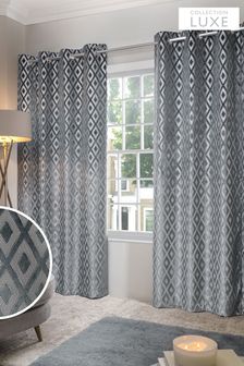 Blue Collection Luxe Heavyweight Diamond Geometric Eyelet Curtains