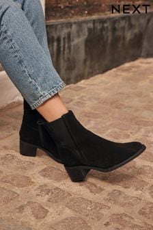 Black Leather Block Heel Chelsea Boots Orange Forever Comfort (U15669) | £60