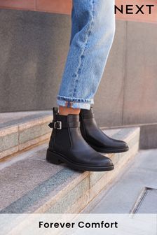 Black PU Regular/Wide Fit Forever Comfort® Chelsea Boots With Buckle Detail (U15674) | £39