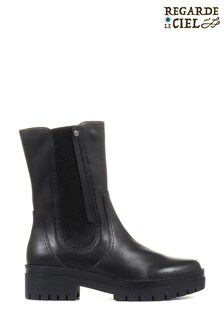 Regarde Le Ciel Black Olga-10 Tall Leather Chelsea Boots
