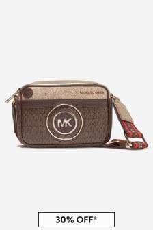 Michael Kors Girls Faux Leather Logo Print Camera Bag in Brown