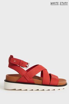 White Stuff Red Gladiator Leather Flatform Sandals