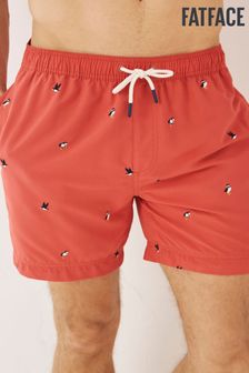 FatFace Red Trevose Puffin Embroidery Swimmers Shorts