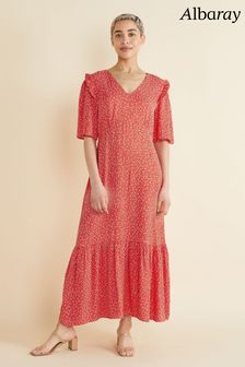 Albaray Red Petal Print Midi Dress