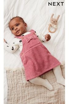 Pink Cord 2 Piece Baby Pinafore Dress And Bodysuit Set (0mths-2yrs) (U17885) | £16 - £18