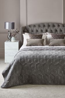 Charcoal Grey Quilted Hexagon Bedspread