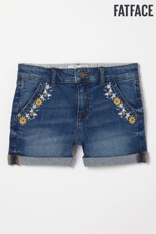 FatFace Blue Floral Embroidered Denim Shorts