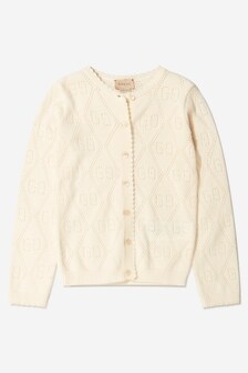 GUCCI Kids Girls Wool Knitted GG Cardigan in White