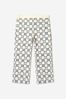 GUCCI Kids Girls Embroidered GG Trousers in Ivory