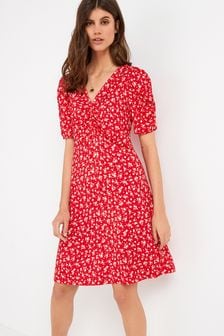 Red Ditsy Print Short Sleeve Mini Summer Tea Dress (U19259) | £25