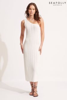 Seafolly One Shoulder Crochet White Midi Dress (U20235) | £105