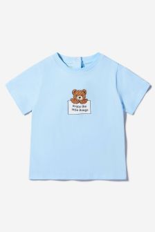 Fendi Kids Baby Unisex Cotton Teddy Bear T-Shirt in Blue