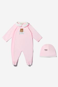 Fendi Kids Baby Girls Cotton Teddy Bear Babygrow Gift Set in Pink