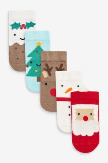 Red Christmas Baby 5 Pack Socks (0mths-2yrs) (U20504) | £6