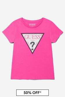 Guess Girls Cotton Logo T-Shirt in Pink