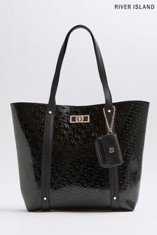 River Island Black Embossed Patent Shopper Bag (U20966) | £36