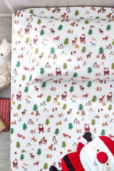 Multi Christmas Brushed Cotton Fitted Sheet and Pillowcase Set (U22211) | £20 - £30