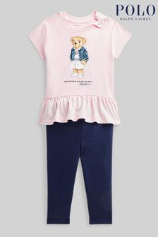 Polo Ralph Lauren Baby Bear Pink T-Shirt And Leggings Set