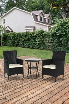 Outsunny Black Three Piece PE Rattan Chair Table Set