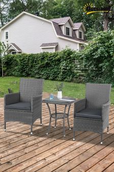 Outsunny Grey Outdoor 3 Piece PE Rattan Chair & Table Set (U22519) | £230