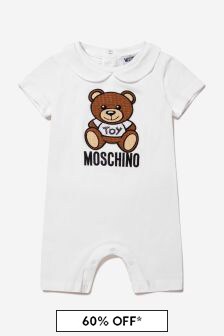 Moschino Kids Baby Unisex Cotton Teddy Toy Romper In A Gift Box in White