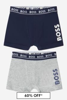 Boss Kidswear Boys Cotton Jersey Boxer Shorts Set 2 Pack in Navy