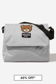 Moschino Kids Baby Unisex Cotton Teddy Bear Logo Changing Bag in Grey