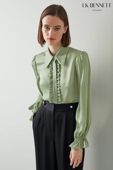 L.K.Bennett Simone Mint Green Silk Georgette Tuxedo Shirt