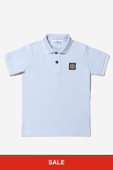 Stone Island Junior Boys Cotton Logo Polo Shirt in Blue