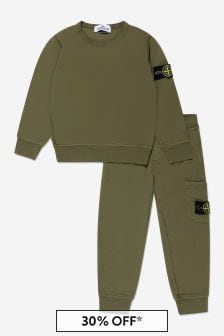 Stone Island Junior Boys Cotton Branded Tracksuit in Green