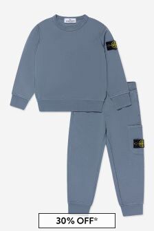 Stone Island Junior Boys Cotton Branded Tracksuit in Blue