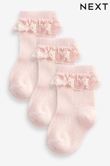 Pink Baby Frill Socks 3 Pack (0mths-2yrs) (U23324) | £5.50