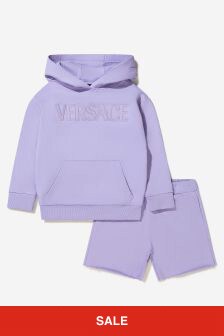 Versace Girls Lilac Cotton Logo Hoodie And Shorts Set