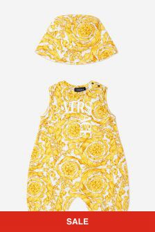 Versace Baby Unisex Cotton Barocco Print 2 Piece Gift Set in Gold