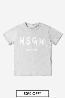 MSGM Unisex Cotton Jersey Logo Print T-Shirt in Grey