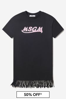 MSGM Girls Cotton Jersey Logo Dress in Black