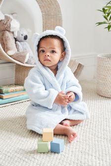 The White Company Blue Bear Ears Baby Dressing Gown