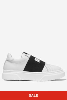 MSGM Boys Leather Slip-On Logo Trainers in Black