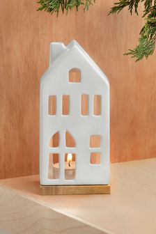 Cream Ceramic House Tealight Candle Holder (U24218) | £10