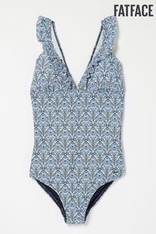 FatFace Sealife Floral Ruffle Blue Swimsuit