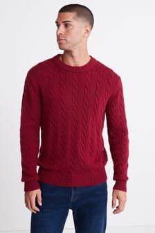 Red Crew Neck Chunky Cable Jumper (U24702) | £34