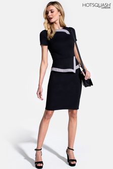 HotSquash Womens Black Peplum Dress with Contrast Trim