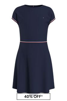 Tommy Hilfiger Girls Branded Punto Dress in Navy