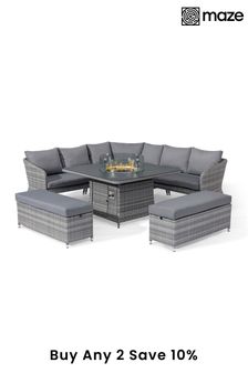 Maze Rattan Grey Outdoor Santorini Deluxe Corner Dining Set With Fire Pit Table (U25042) | £2,515