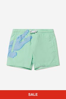 Lacoste Kids Boys Logo Print Swim Shorts in Blue