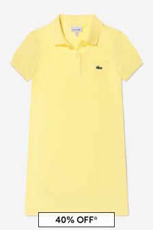 Lacoste Kids Girls Cotton Logo Pocket Polo Dress in Yellow