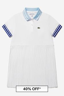 Lacoste Kids Girls Pleated Polo Dress in White