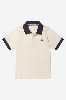 Moncler Enfant Boys Short Sleeve Logo Polo Shirt in White
