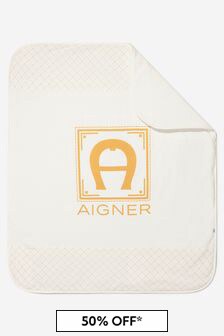 Aigner Baby Unisex Pima Cotton Logo Blanket in White