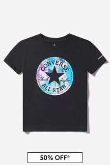 Converse Boys Cotton Short Sleeve Logo T-Shirt in Black